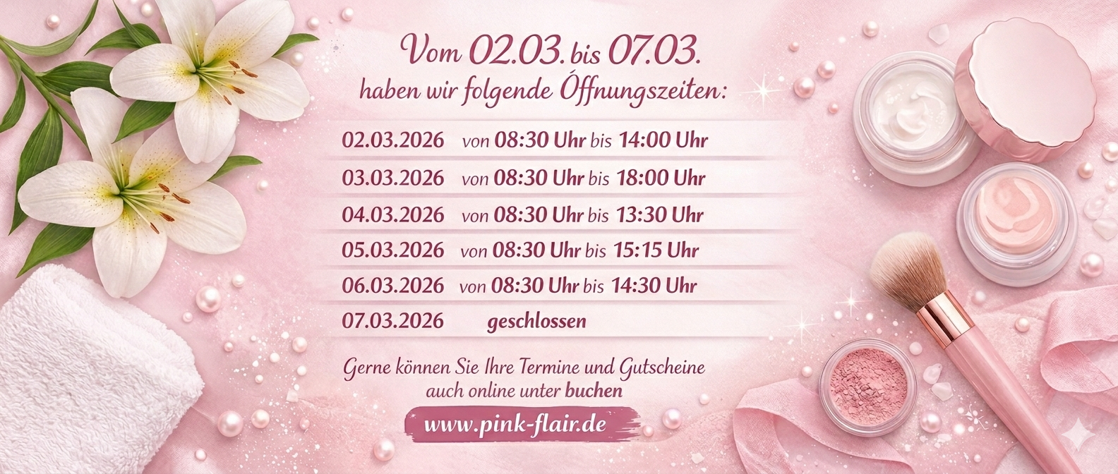 Öffnungszeiten 02.03-07.03. Öffnungszeiten 02.03-07.03.